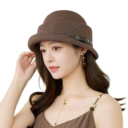 French-Style Hepburn-Inspired Metal-Trimmed Rolled-Brim Hat