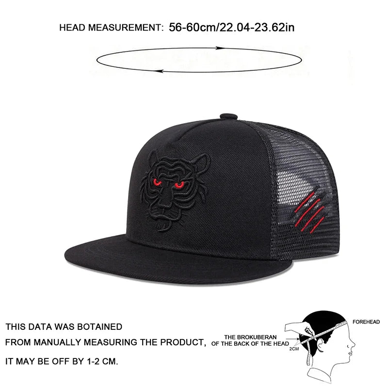 Unisex Tiger Embroidery Hip-hop Net Hats Spring Summer