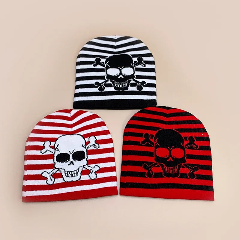 Skull Stripe Wool Knitted Hats Autumn And Winter