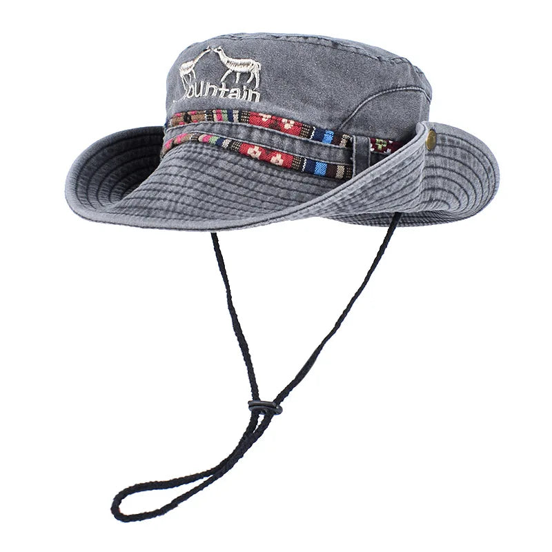Summer Men's Panama Hat Women Beach Bucket Hat Retro Letter Embroidered