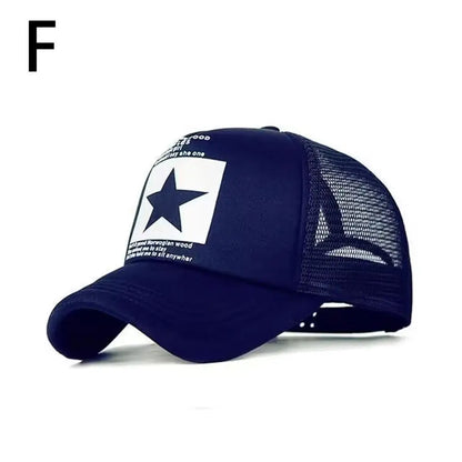 Summer Mesh Baseball Cap Fashion Star Printed Adjustable Baseball Hat Ponytail Cap Unisex Outdoor Sports