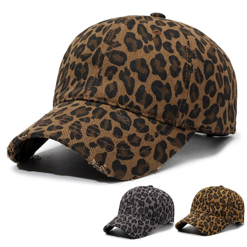 The Full-Pattern Leopard-Print Distressed Soft-Brimmed Baseball Cap