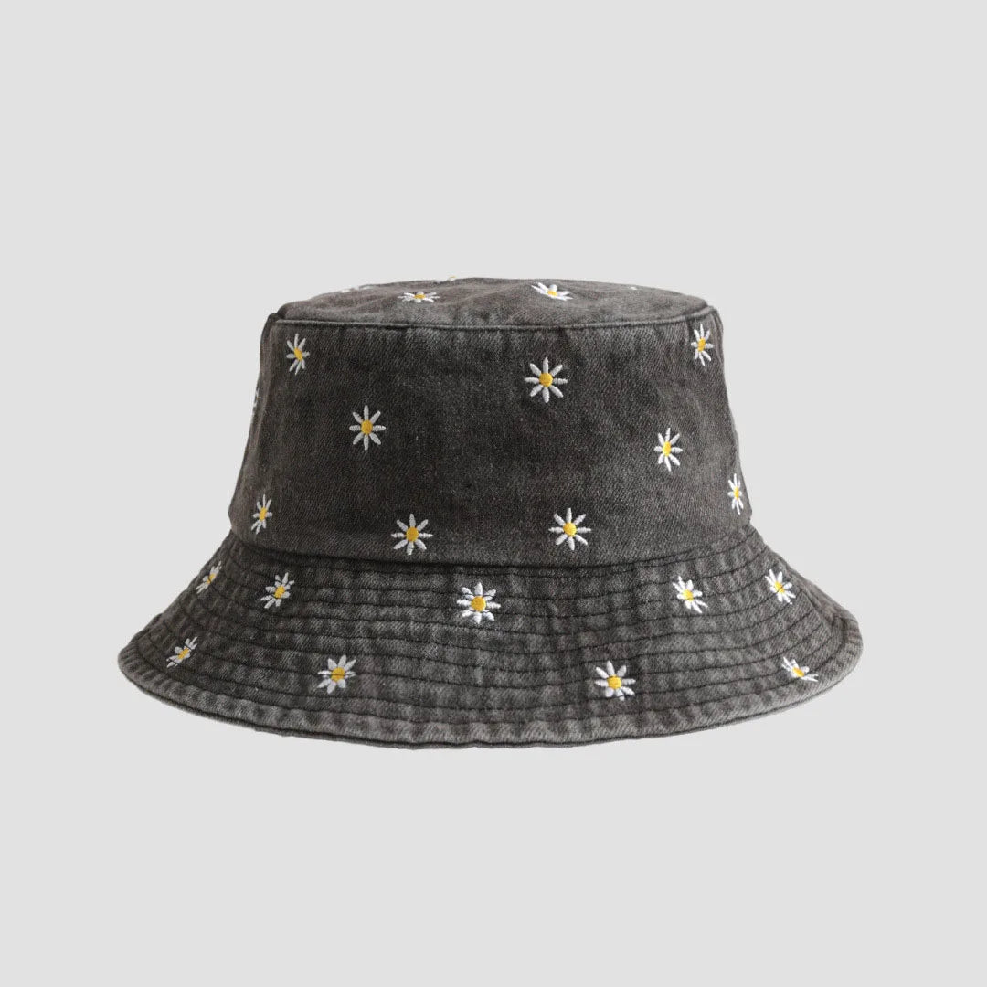 Emboridery Denim Bucket Hat Summer Travel Beach Sun Hats  for Women Men