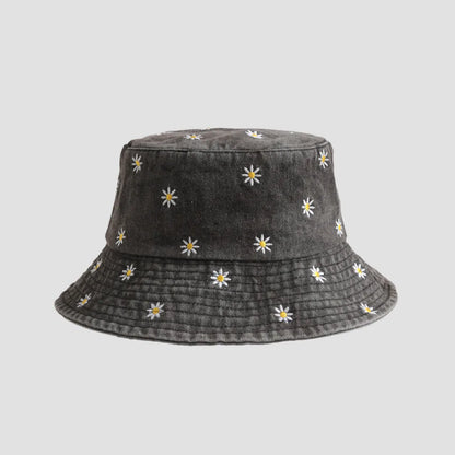 Emboridery Denim Bucket Hat Summer Travel Beach Sun Hats  for Women Men