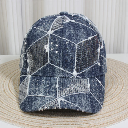 Fashionable Multiple Styles Of Glittering Sequin Frayed Denim Baseball Caps
