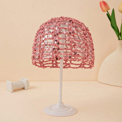 New Adult Hair Cap With Hollow Design Solid Color Knitted Mesh Cap
