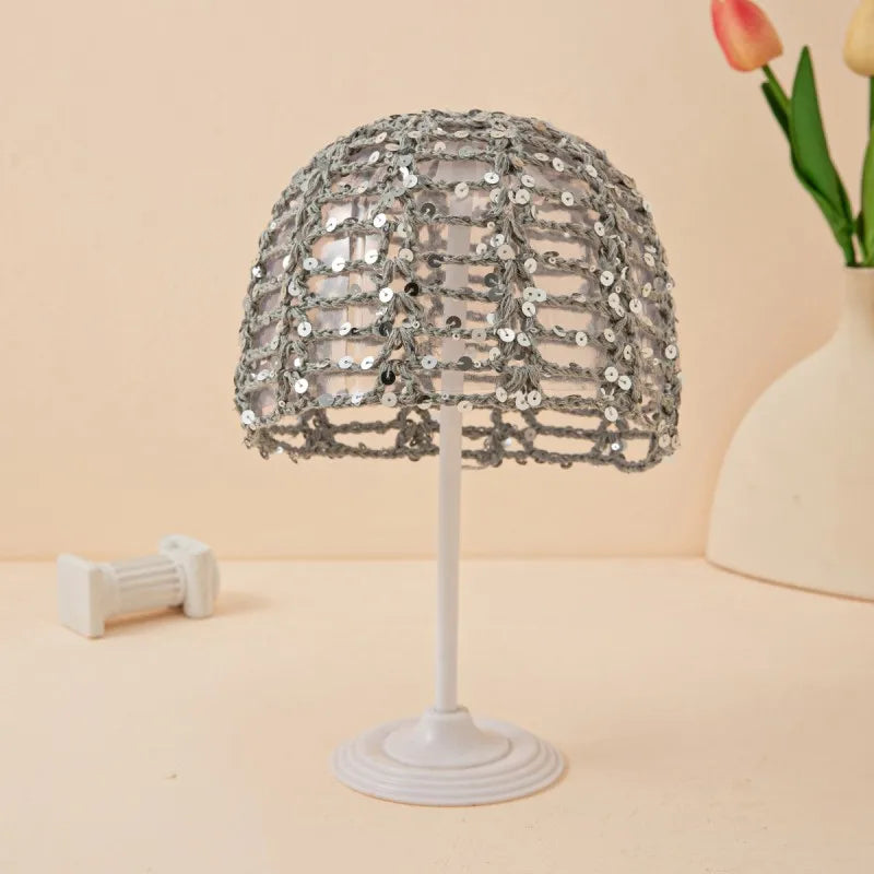 New Adult Hair Cap With Hollow Design Solid Color Knitted Mesh Cap