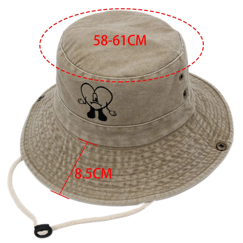 Cotton Embroidered Bad Bunny Fisherman Hats