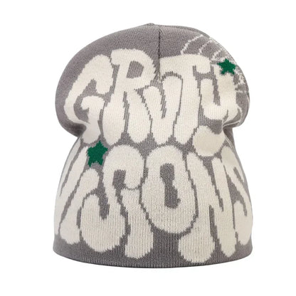 Y2K Letter Knitted Winter Autumn Beanie Cap Men Women