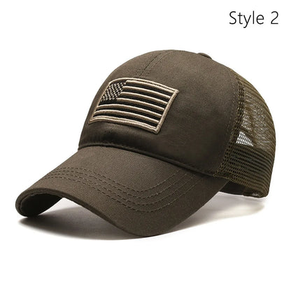 American Flag Embroidery Baseball Hat Adjustable UV Protect Duck Tongue Cap