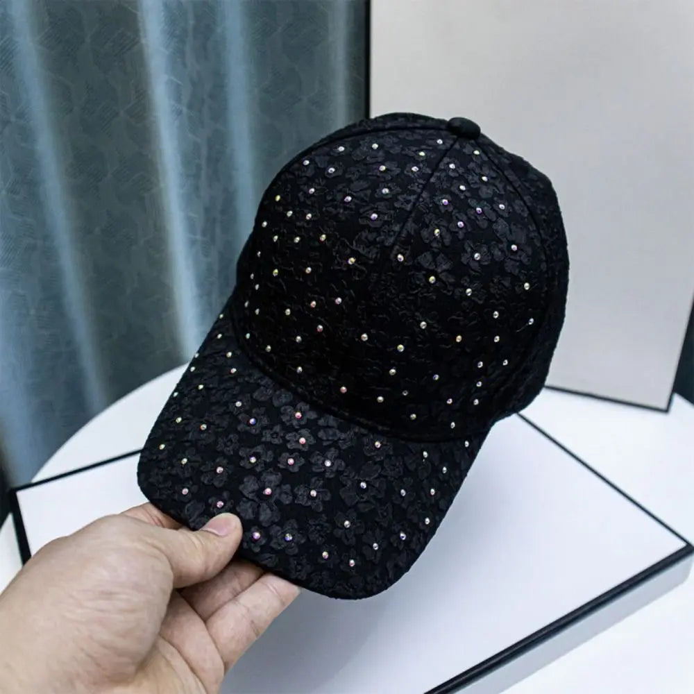 Breathable Floral Baseball Cap Rhinestone Decoration Adjustable