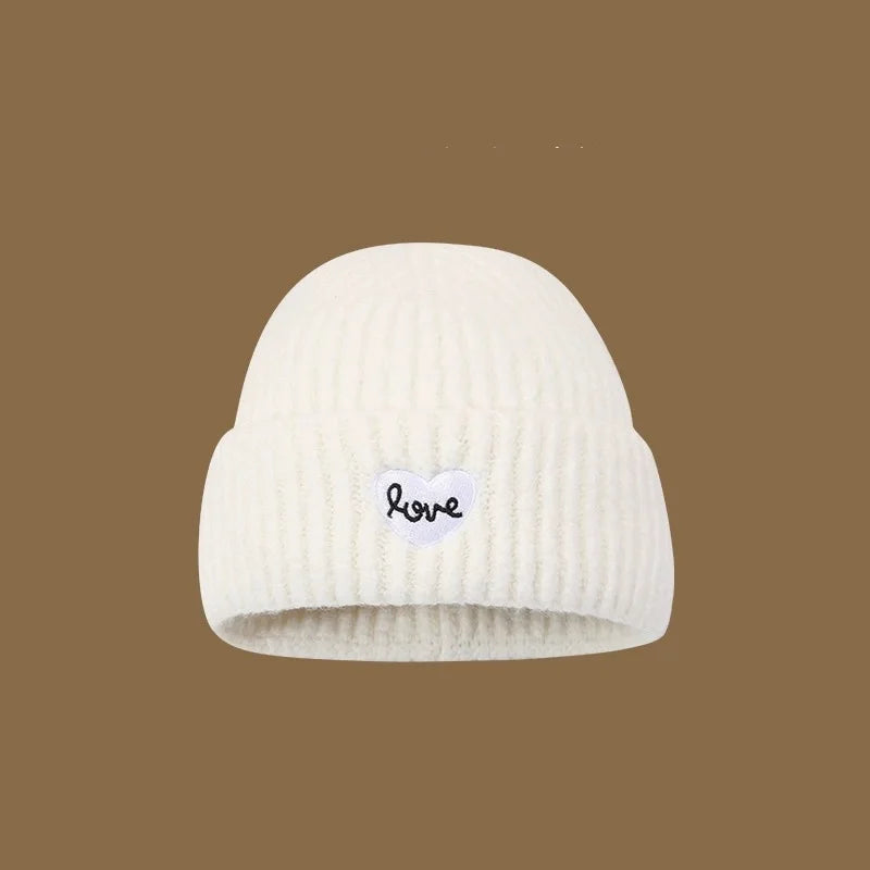 Love Heart Embroidered Woolen Hat Warm Ear-Protecting Cold Hat