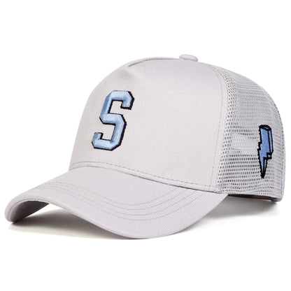 Unisex S Letter Embroidery Side Lightning Baseball Net Caps Spring Summer