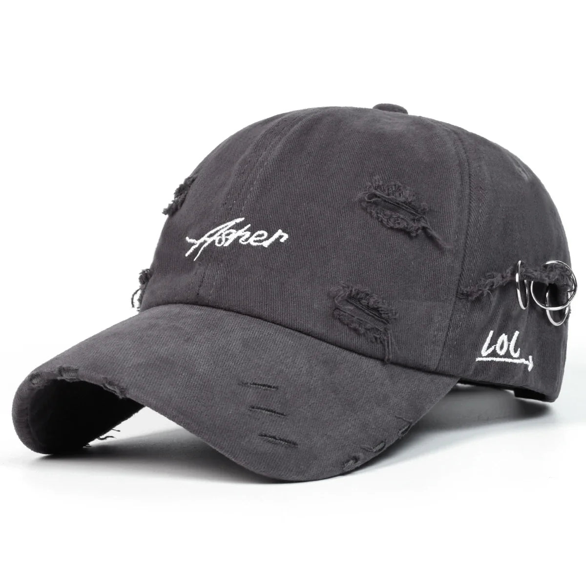 Unisex Asher Embroidery Hole Iron Ring Baseball Caps