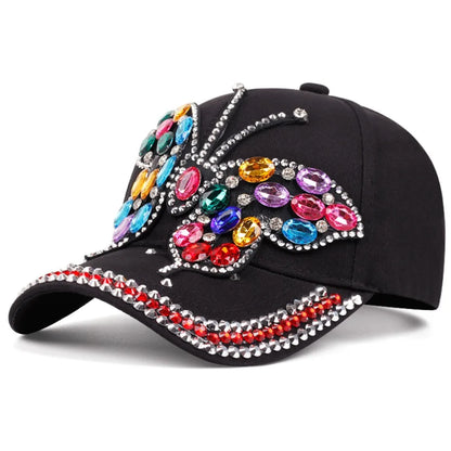 Casual Butterfly Diamond Baseball Cap Adjustable Visors
