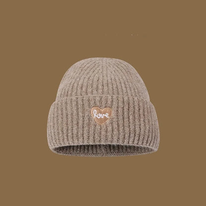 Love Heart Embroidered Woolen Hat Warm Ear-Protecting Cold Hat