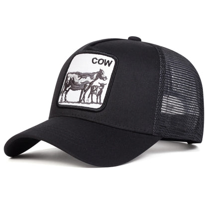 Unisex Cow Embroidery Baseball Net Caps Spring and Summer Outdoor