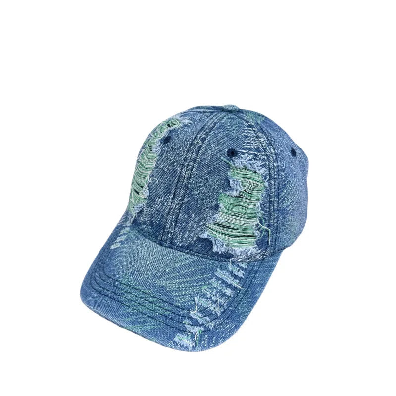 Soft Top Distressed Baseball Cap with Holes, Unisex Washed Vintage Sun Hat