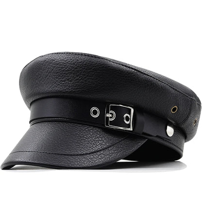 Casual Military Caps Woman Pu Beret Flat Hats