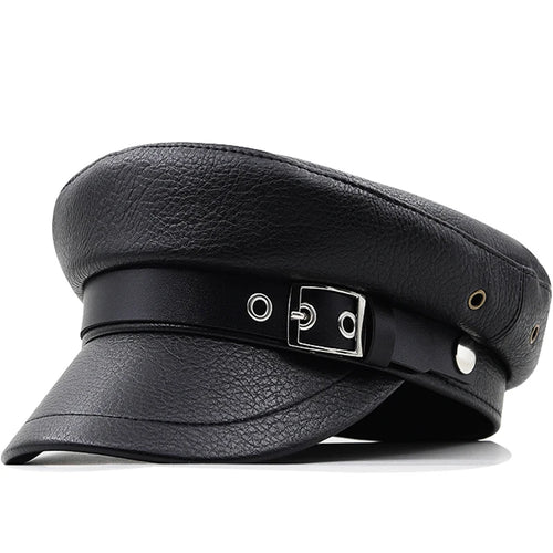 Casual Military Caps Woman Pu Beret Flat Hats