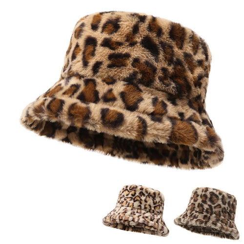 Leopard Fuzzy Bucket Hat For Women