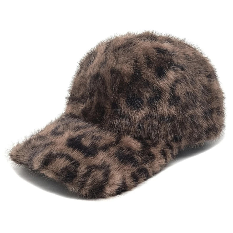 Chic Leopard Print Plush Baseball Cap