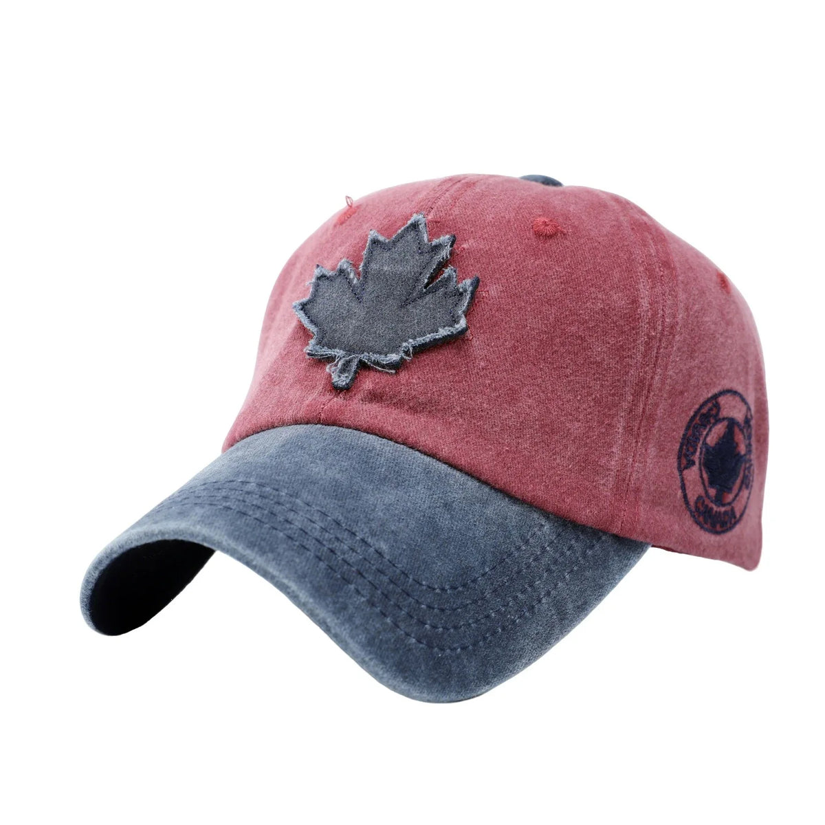 Washed Denim Baseball Cap Maple Leaf Patch Embroidery