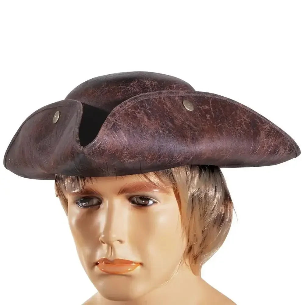 Faux Leather Pirate Hat Brown Captain Hat Vintage Button Masquerade Party Cosplay