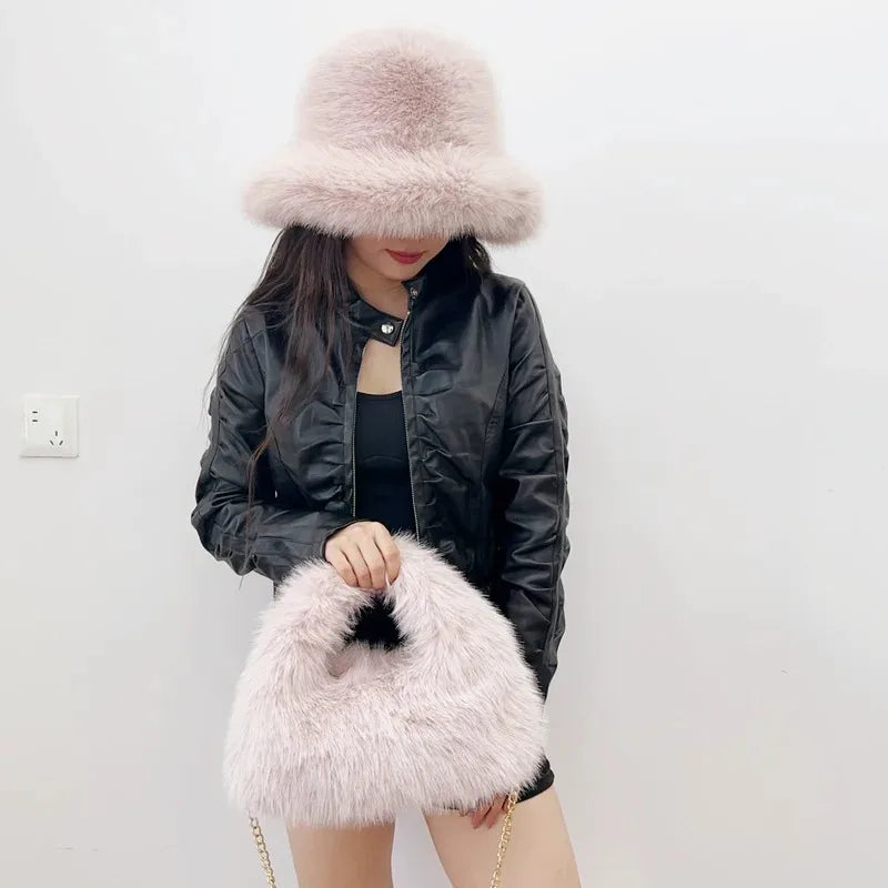 Autumn And Winter Women's Hats Faux Fur Bucket Hat
