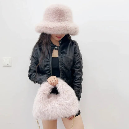 Autumn And Winter Women's Hats Faux Fur Bucket Hat