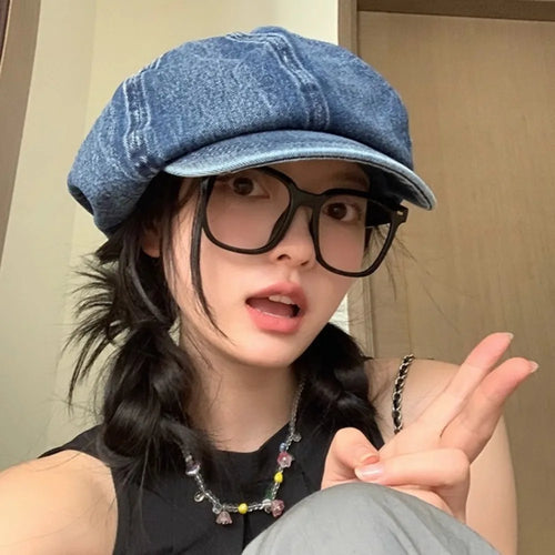 Vintage Washed Denim Beret Hat