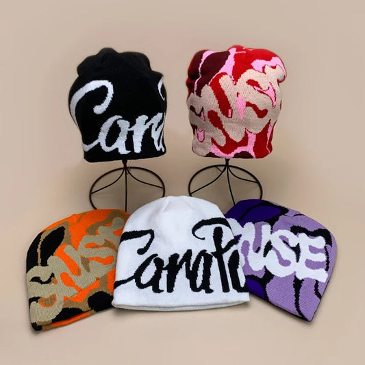 Color Block Letter Wool Knitted Hats