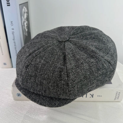 Men Hats Gray Octagonal Cap Vintage Woolen Newsboy Caps