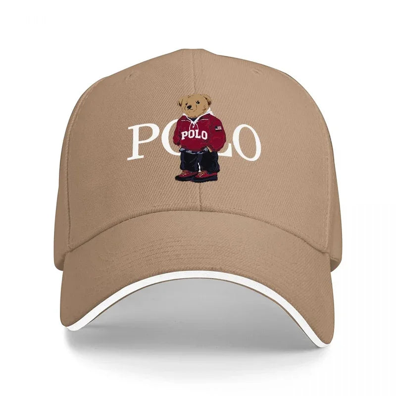 Bear Logo Black Baseball Cap With White Trim Classic Design For Men And Women
