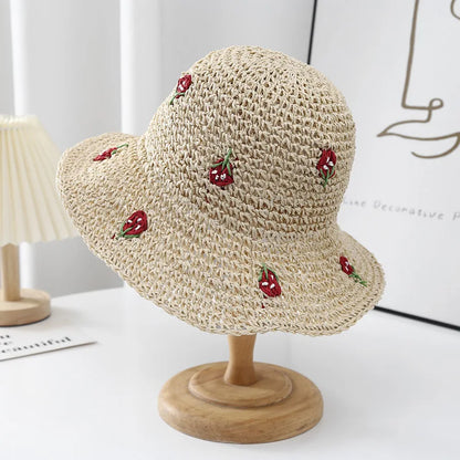 Summer Hat Women Strawberry Pattern Sunscreen Big Brim Fisherman Cap Sun Hat