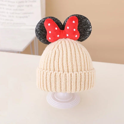 Autumn Winter Anime Cartoon  Wool Warmth Knitted Hat Cute Bow Kids