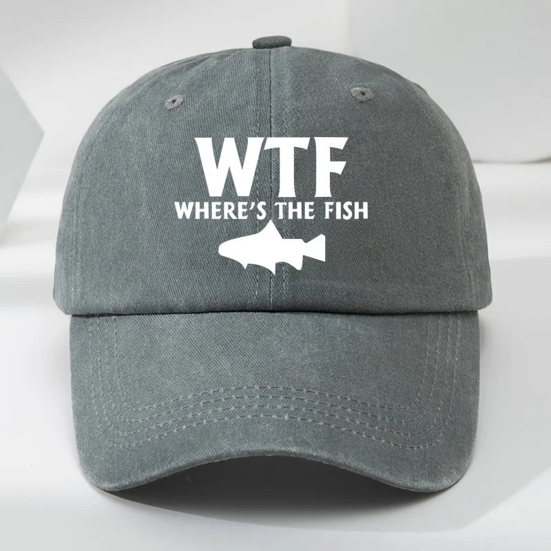 WTF Fish Print Outdoor Men's Washed Baseball Cap Retro Duckbill Cap Sports