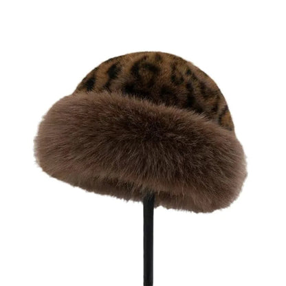 Fashionable Leopard Print Plush Hat Women's