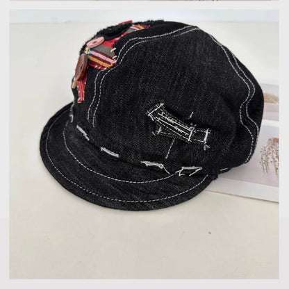 Personalized Retro Patch Button Star Design Denim Berets Cap