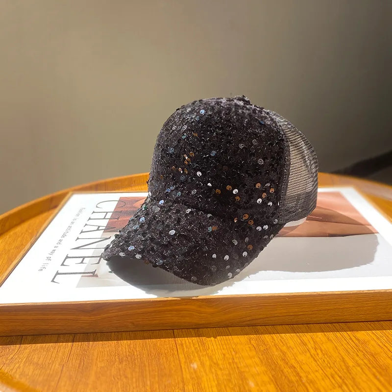 New Four Seasons Mesh Sequined Hat Female Breathable Sun Visor