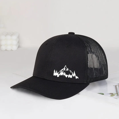 Mountain & Pine Tree Print Trucker Hat