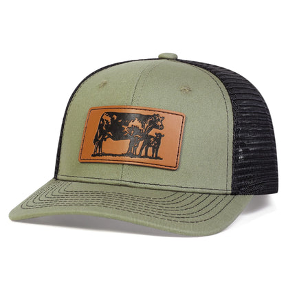 Unisex Brown Cow Leather Label Baseball Net Caps Spring and Summer