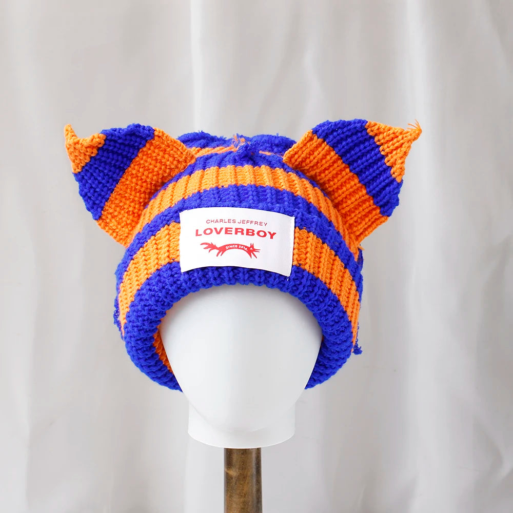 Winter Skullies Hat Unisex Cat Ear Hat Warm Crochet Knitted Hat Costume Beanie Hat