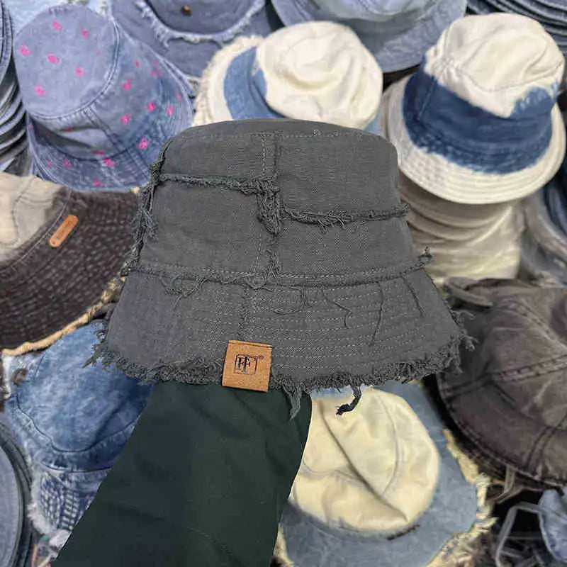 Fisherman Hat Raw Edge Bucket Cap Beach Hat for Men And Women