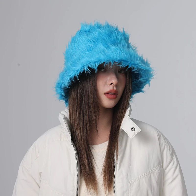 2024 Barrel Caps Funny Fashion Autumn Winter Leopard Fur Bucket Hats