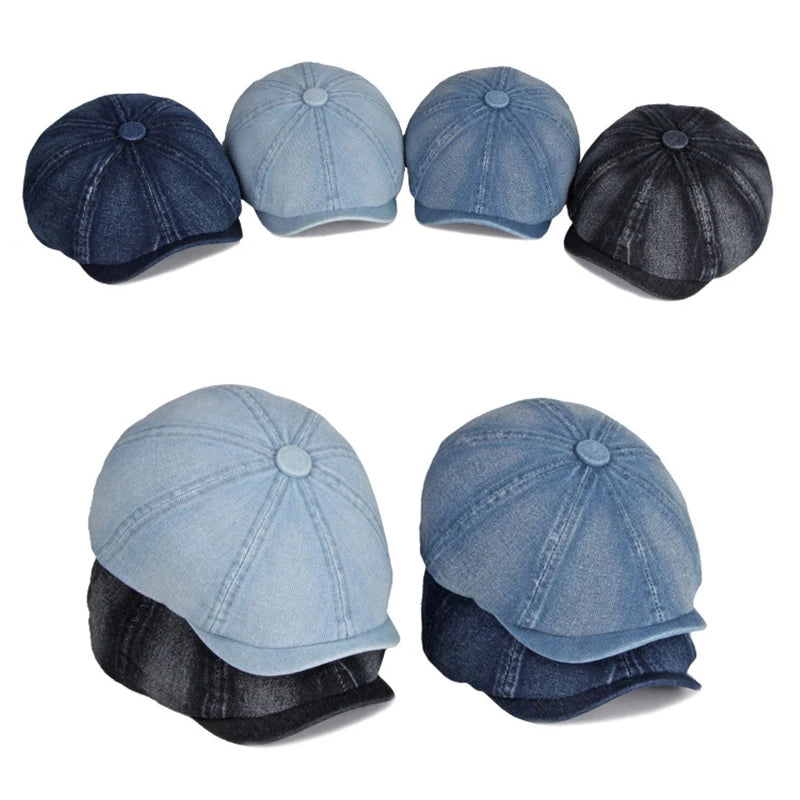 Men's Octagonal Hat Casual Solid Eight-Blade Berets