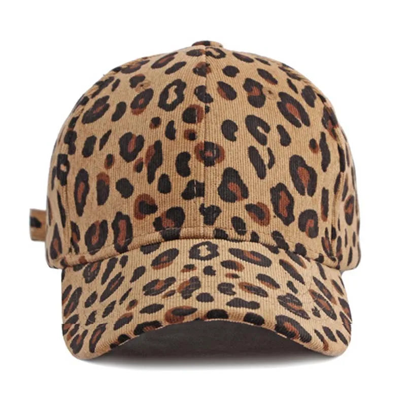 Women Winter Hat Leopard Pattern Corduroy Baseball Cap