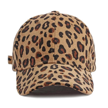 Women Winter Hat Leopard Pattern Corduroy Baseball Cap