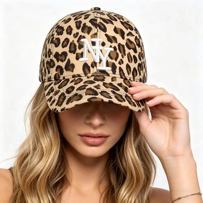 Unisex NY Letter Embroidery Leopard Print Baseball Caps