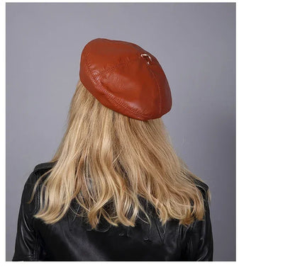 2025 Spring 100% Real Leather Beret Hat Women